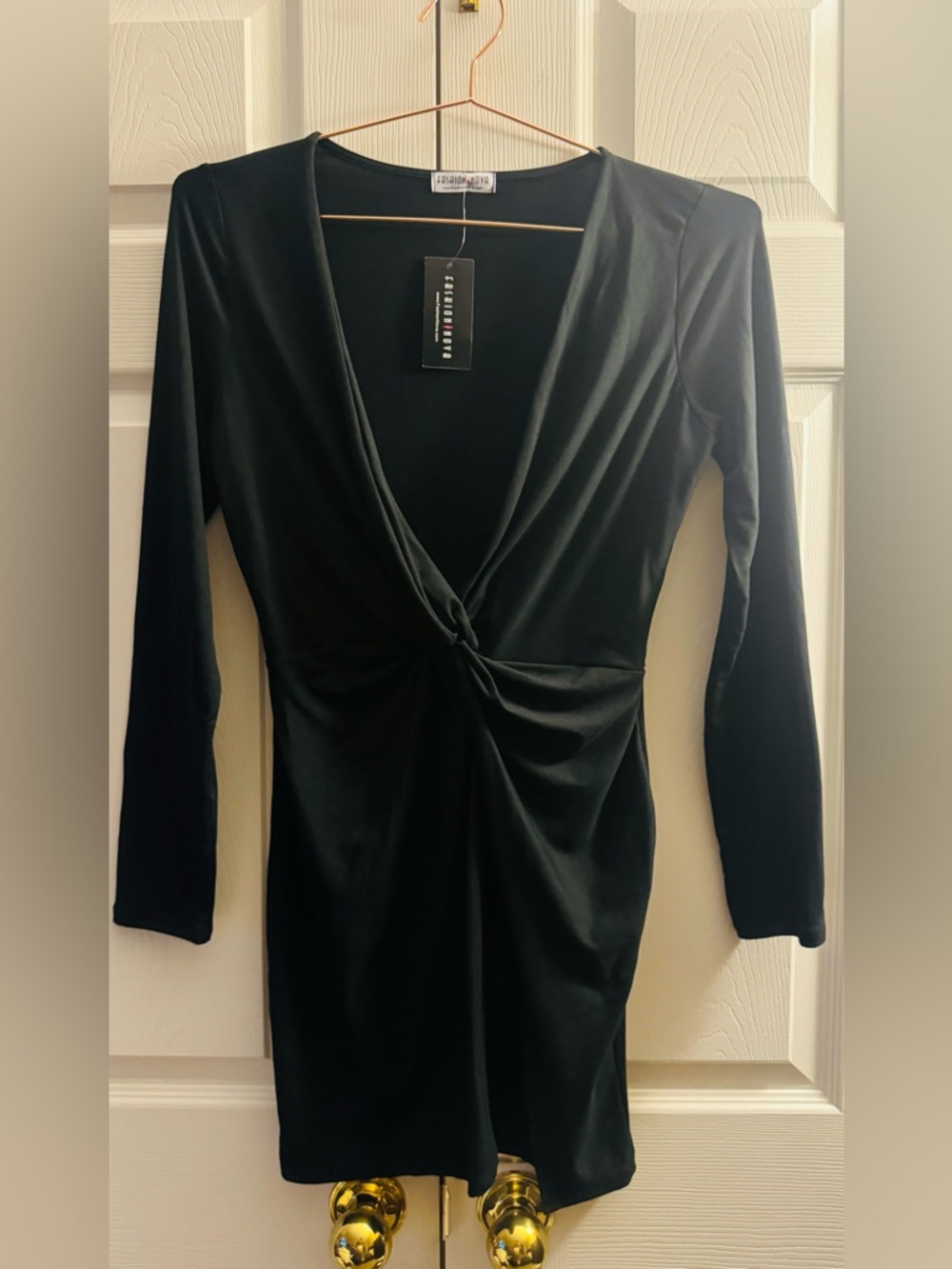 Fashion Nova Black Long Sleeve Twist-Knot Bodycon Dress